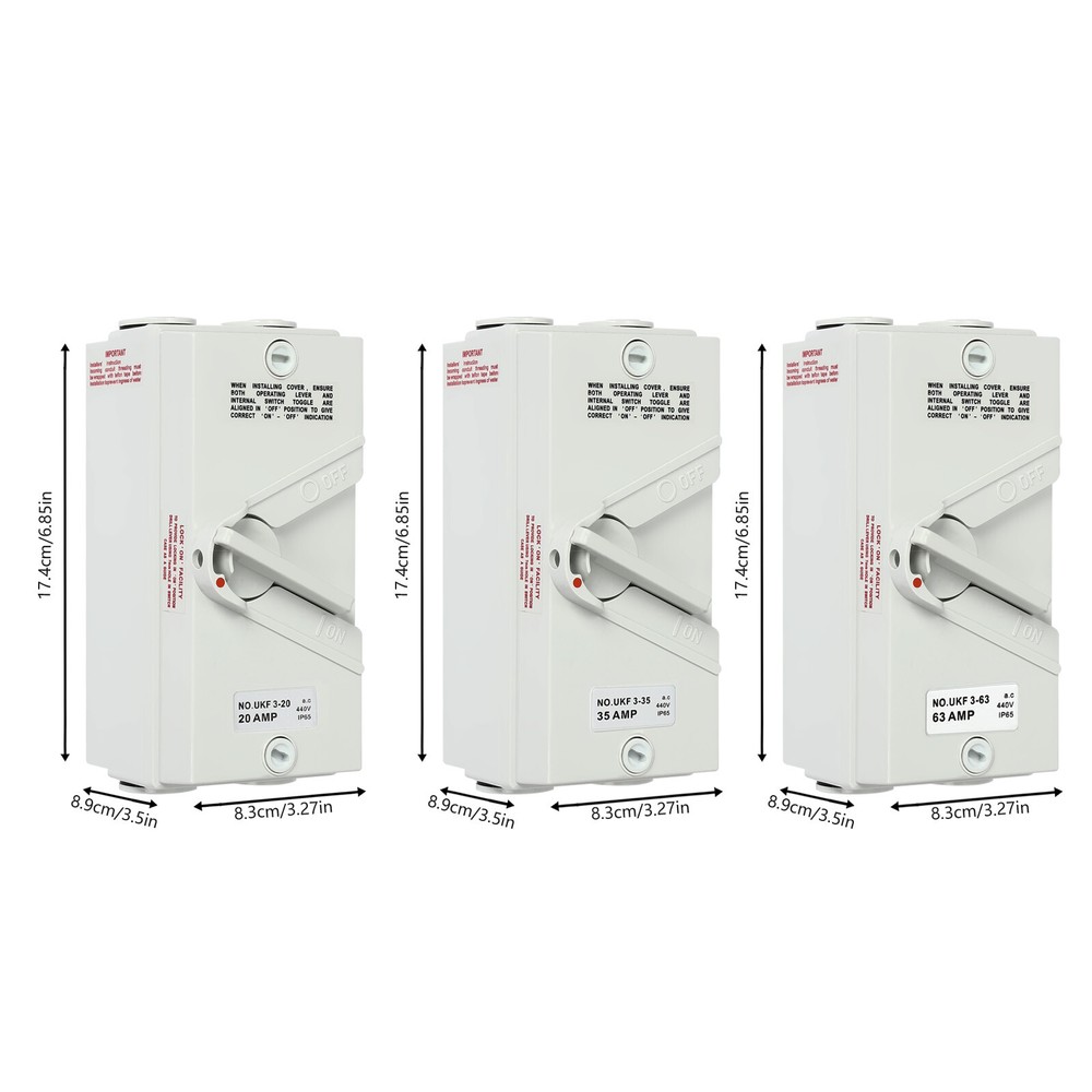 440V 20A 3 Pole Isolation Switch Wall Mounted Safety Isolation Switch Waterproof
