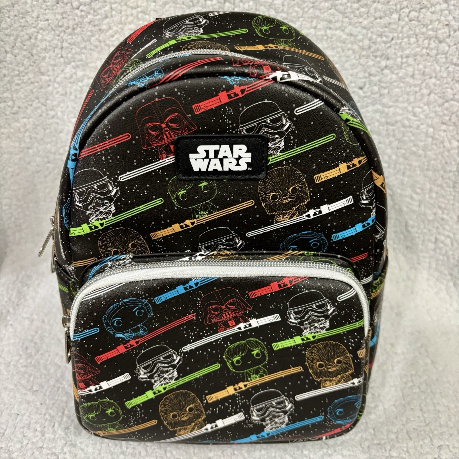 Star Wars Funko Mini Backpack Lightsaber & Character Print 10” Black Multicolor