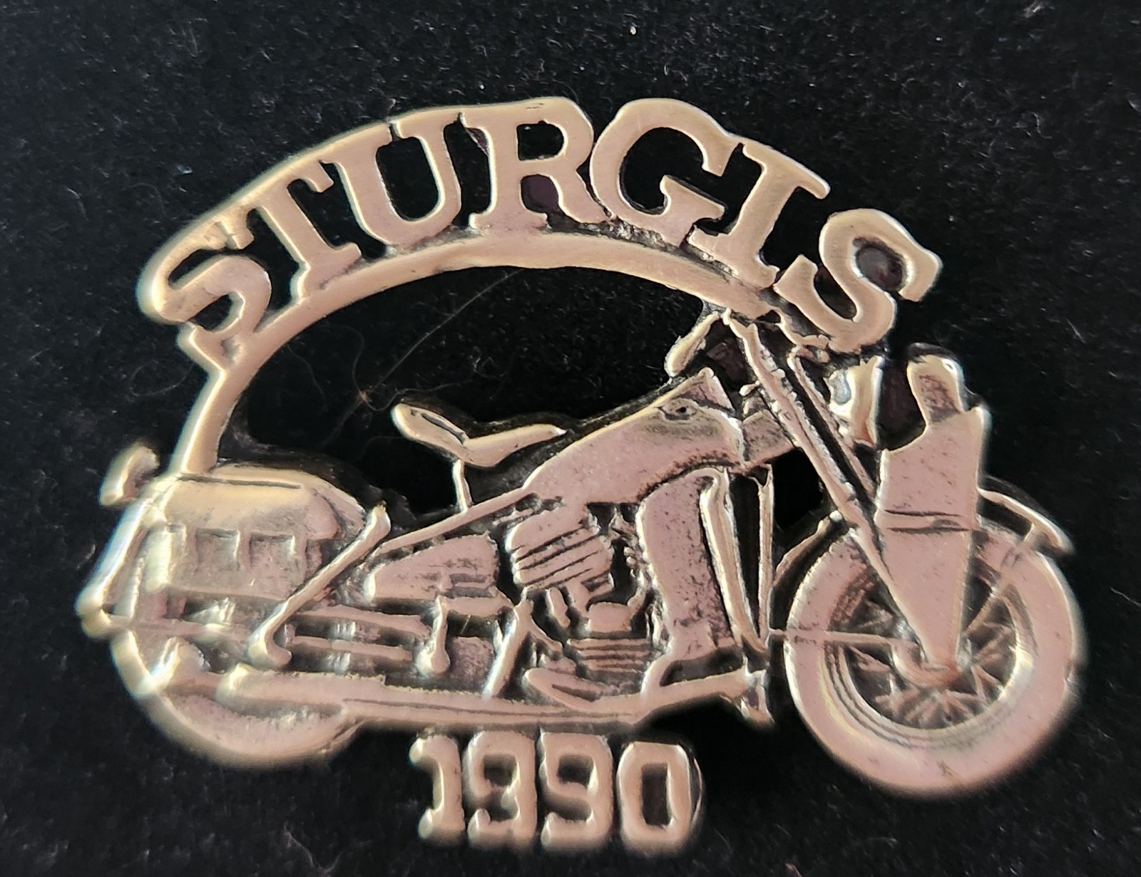 Rare Vintage  1990 Sturgis Sterling Silver Motorcycle Pin in Box