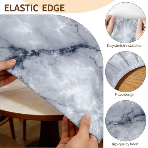 Round Fitted Table Cloth with Elastic Edge Design Table 44" (Round) Marble