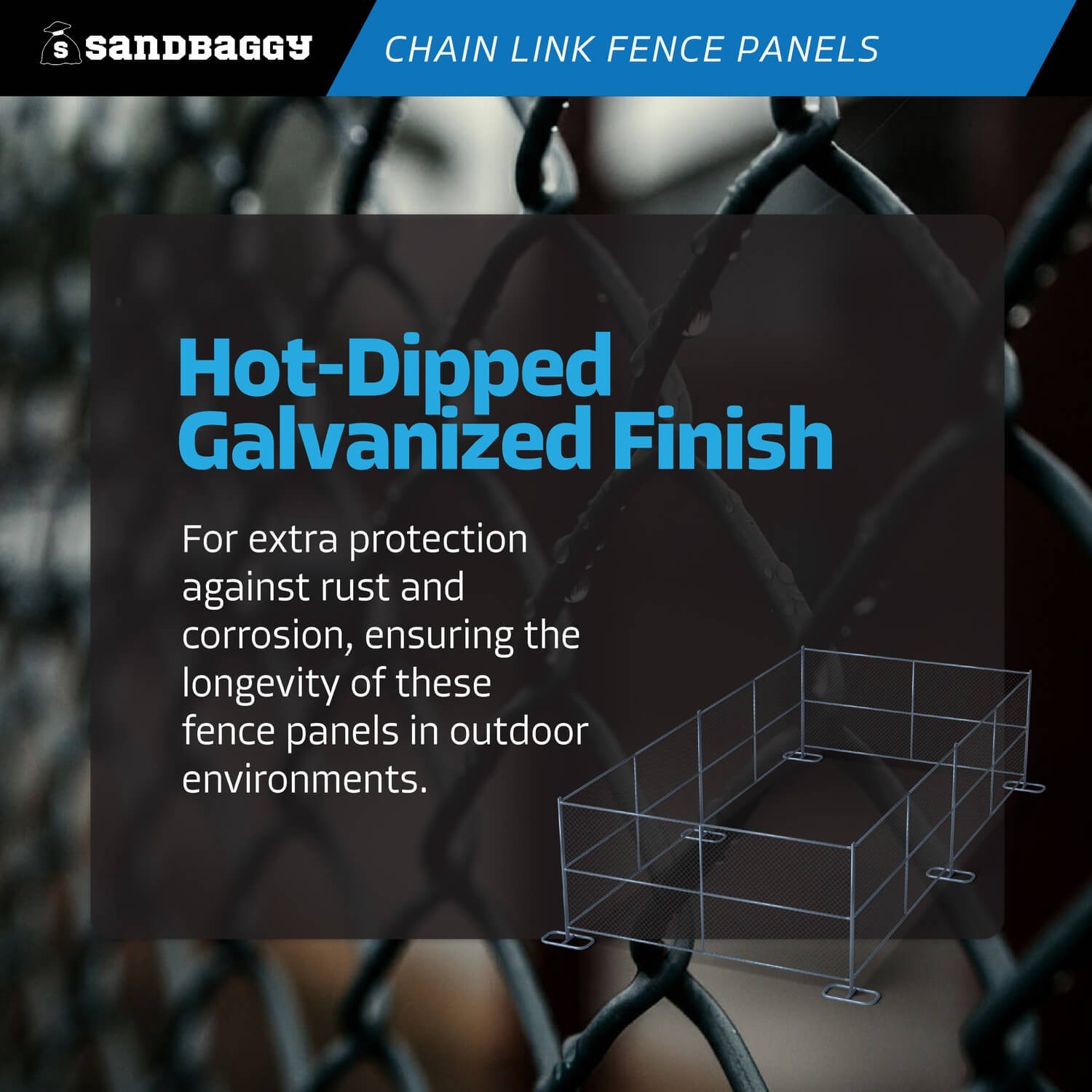 Sandbaggy 6 ft x 8 ft Temporary Chain Link Fence Panel - Galvanized [5 Qty]