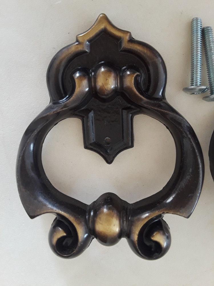 Two Antique Brass? Ornate Metal Drawer Cabinet Pull Knobs