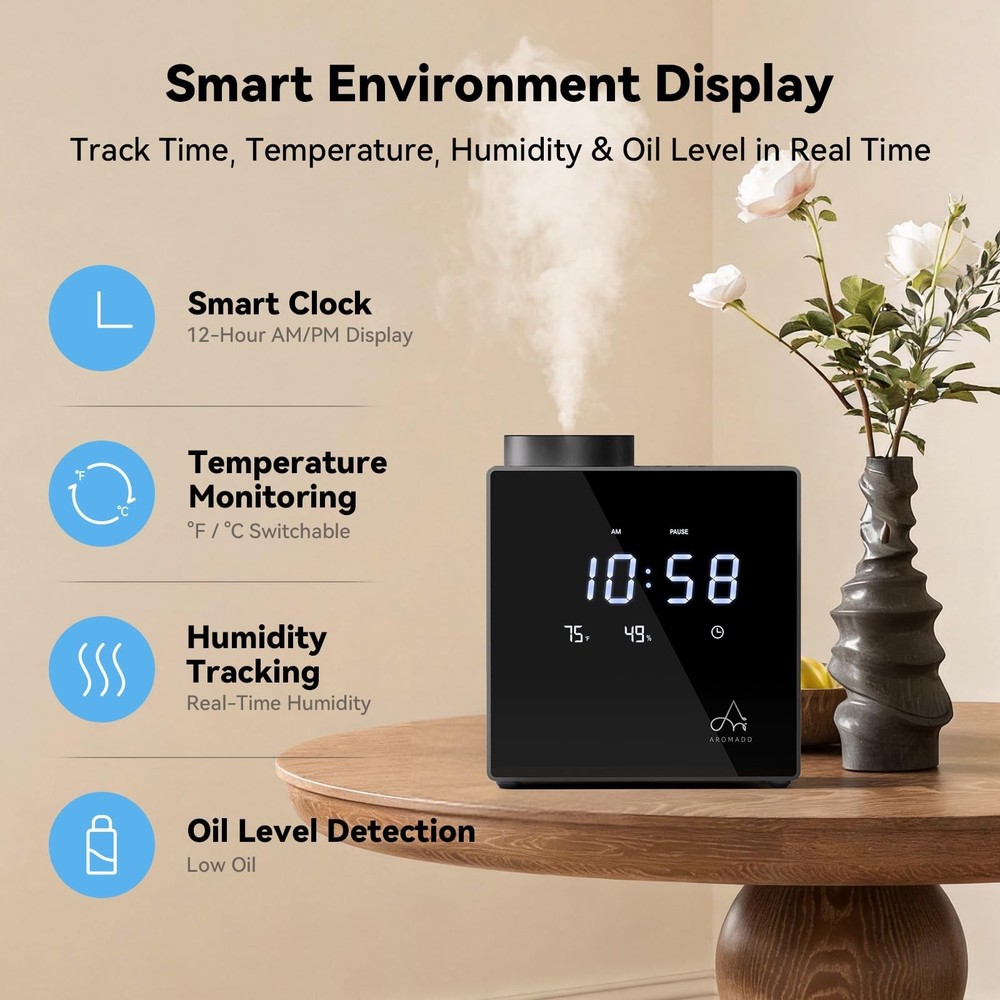 2026 Smart Waterless Diffuser, 2000 Sq.Ft Cold Air Scent Diffuser with Clock ...