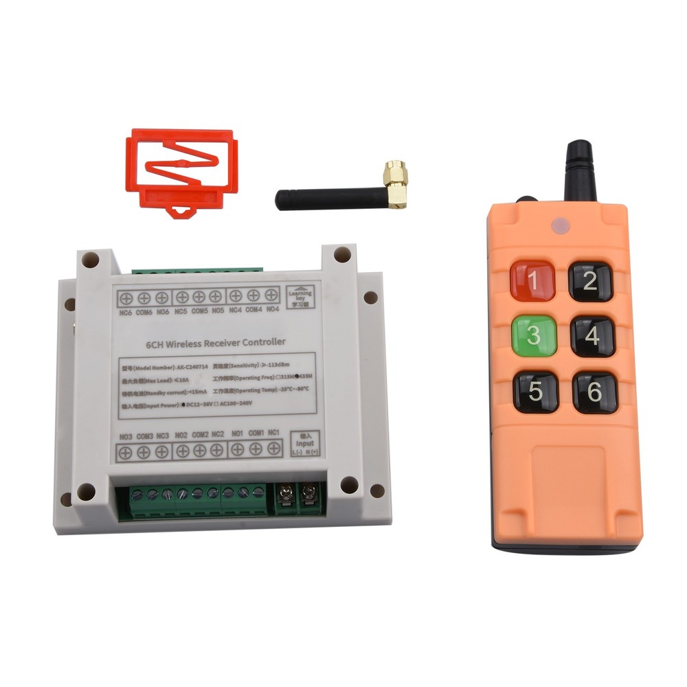 6 Channel 10A Relay Receiver Wireless Remote Control RF Switch 433mhz DC