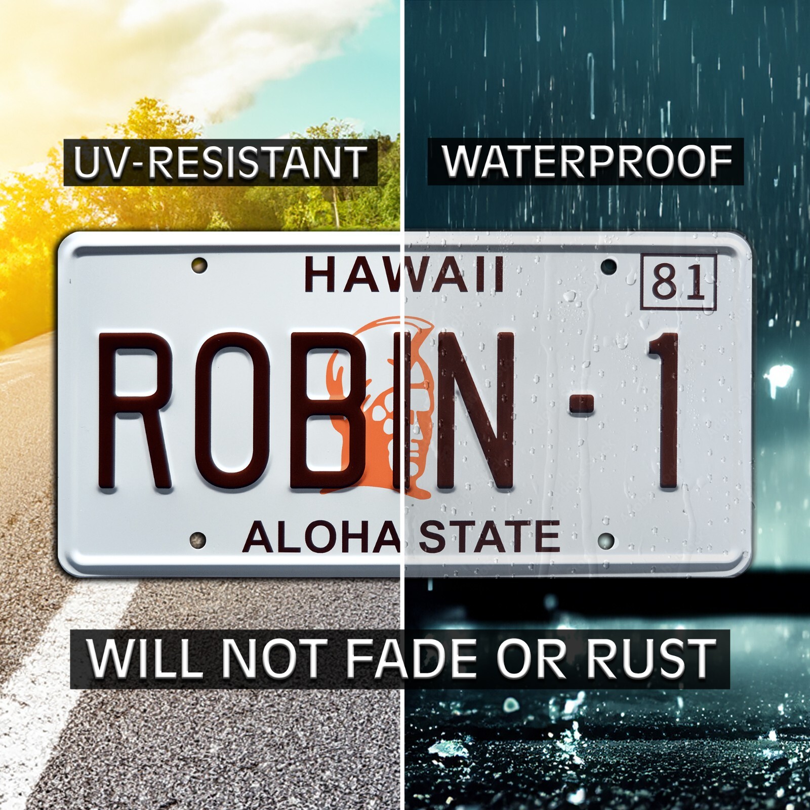 Magnum PI | Ferarri | Tom Selleck | ROBIN-1 | STAMPED Replica Prop License Plate