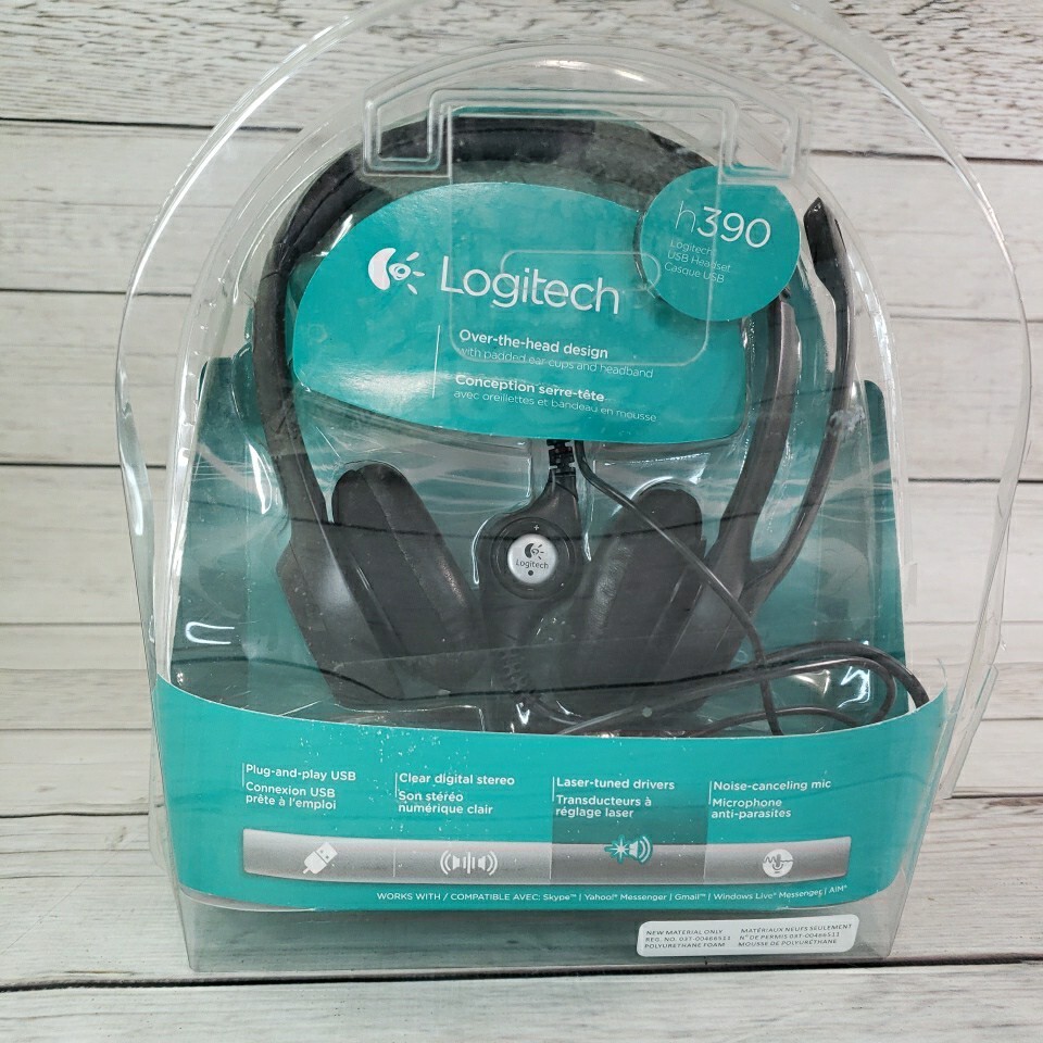 Logitech USB Wired Computer Headset w/Noise Canceling Microphone H390 New Open