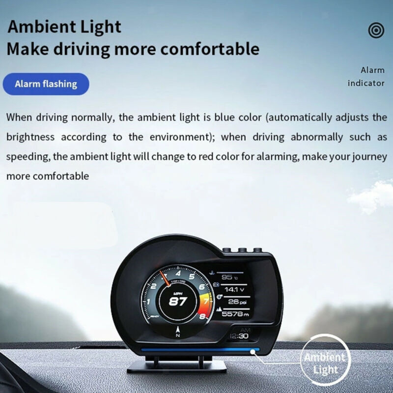 Car OBD GPS HUD Multi-function Gauge Head-Up Display 9 Different Interface Alarm