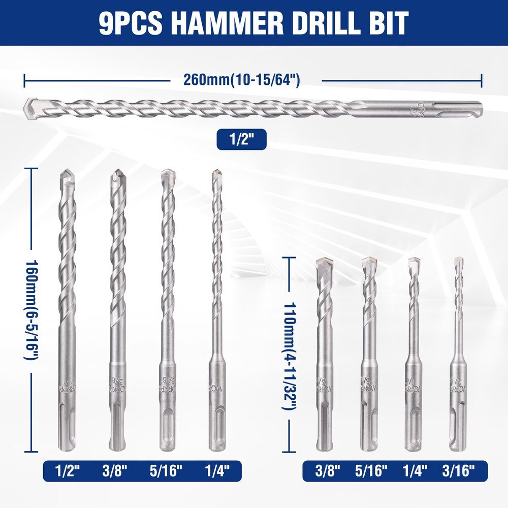 WORKPRO 16-Piece SDS-Plus Rotary Hammer Drill Bits and Chisel Set for Concrete