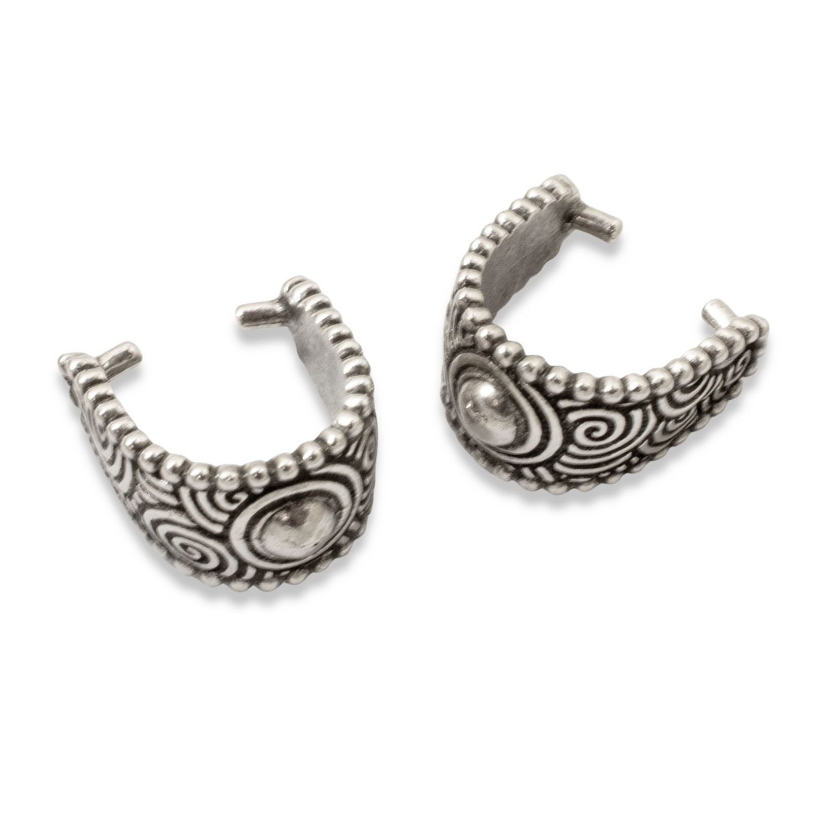 4 Large Spiral Pinch Bails, Antique Silver Pendant Holders, User-Friendly