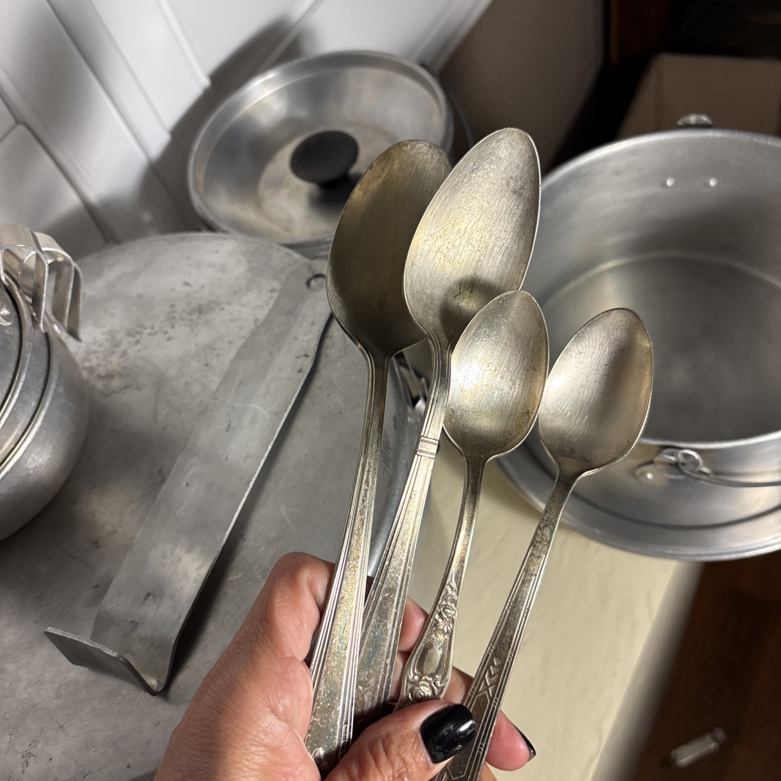 Vintage Aluminum Nesting Camping Mess Set Cooking Pots Plates Cups Set 4 Japan