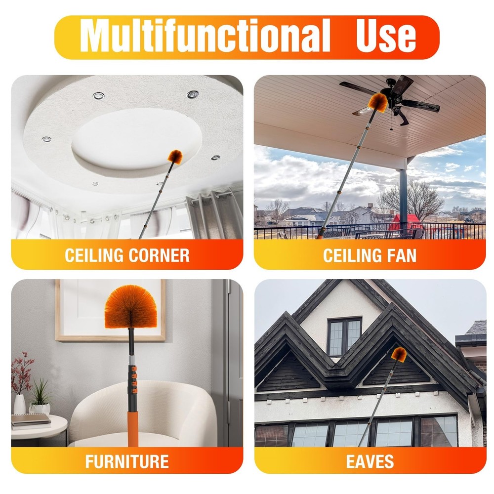 20FT Cobweb Duster with Extension Pole, Spider Web Brush for Cleaning Extenda...