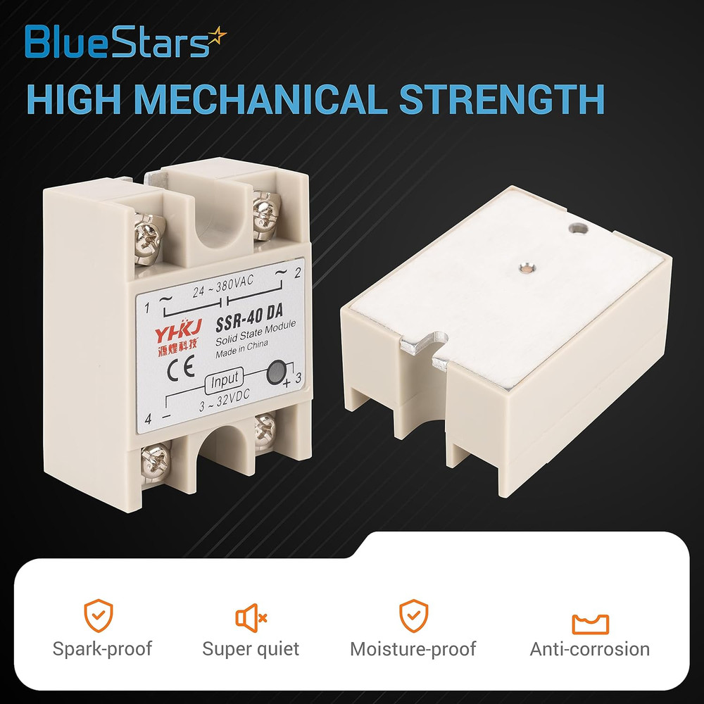 Bluestars 3PCS SSR-40DA Solid State Relay DC Input AC Output, 3-32V/DC to 24-380