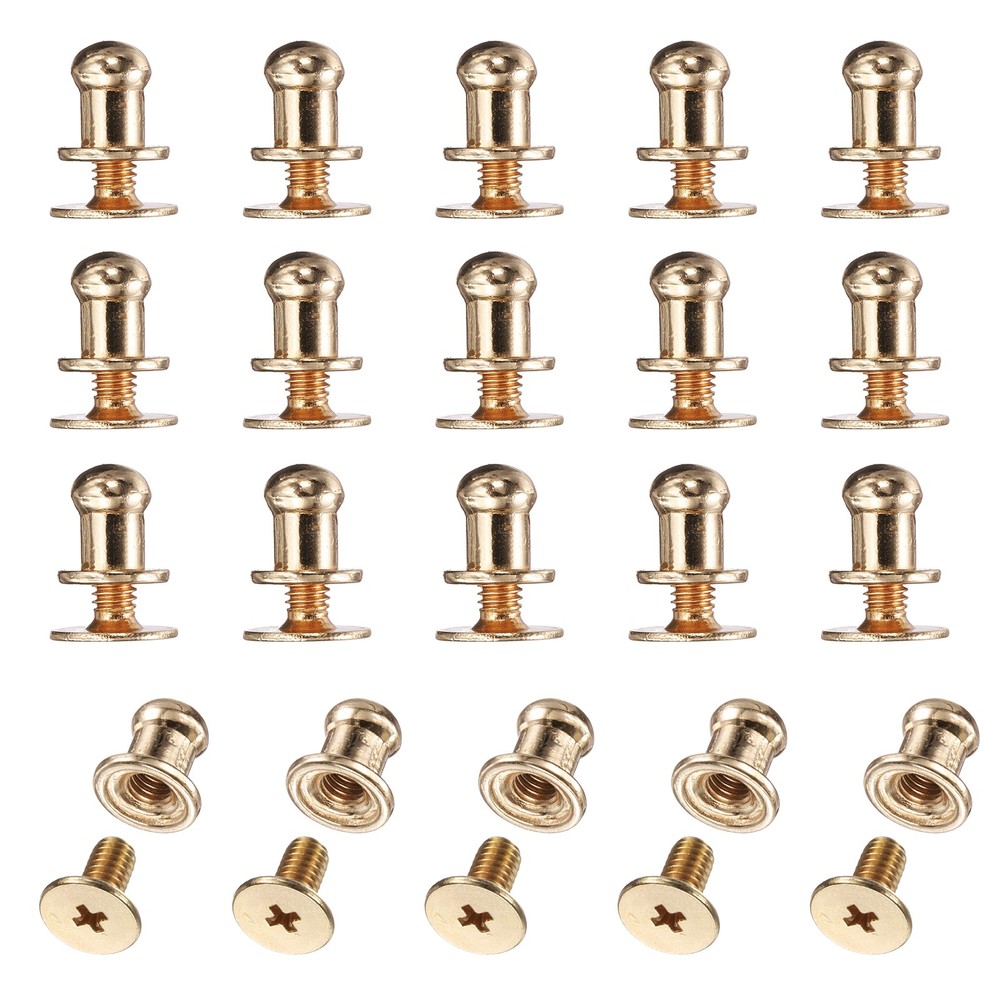 20Set Round Head Button Stud Screw 5mm Chicago Screws Button Rivets Gold