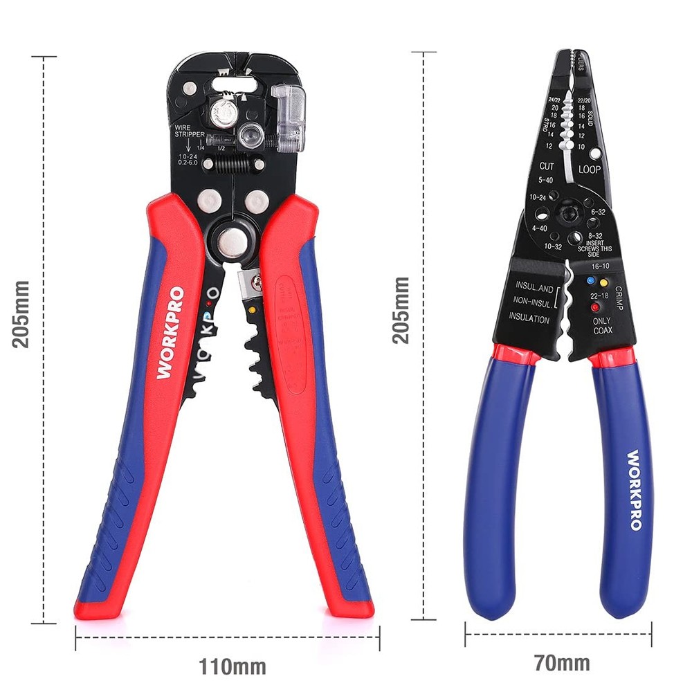 WORKPRO Wire Stripper Set, 8-Inch Multi-Tool and 8 INCH, Red, Blue