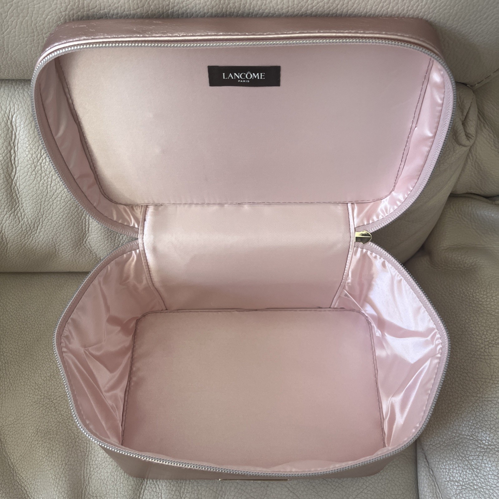 x2 Lancome Rose Gold Pink Cosmetic Top Handle Train Case