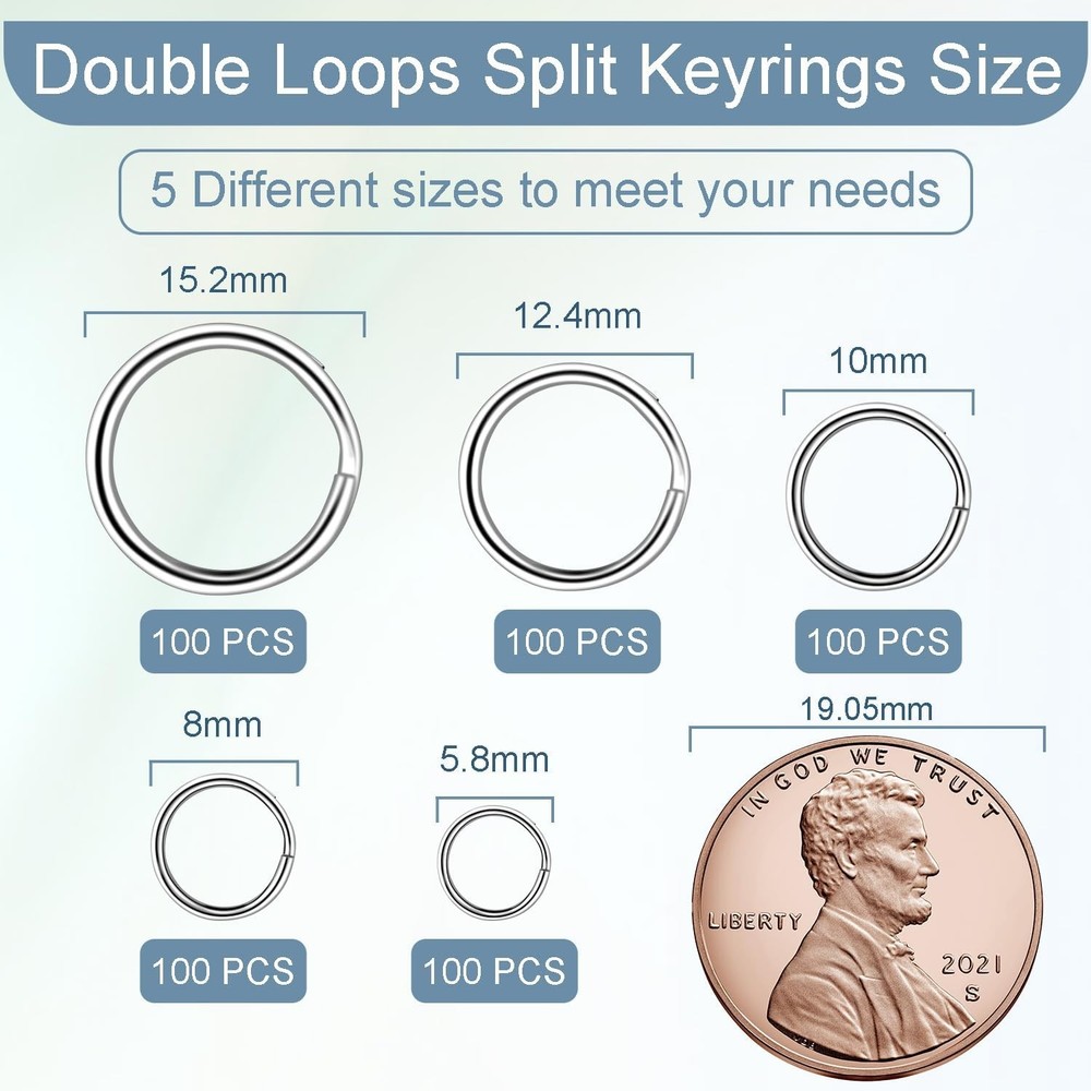 100 PCS 5/8" Small Split Ring for Keychains, Double Loops Round Split Jump Rings