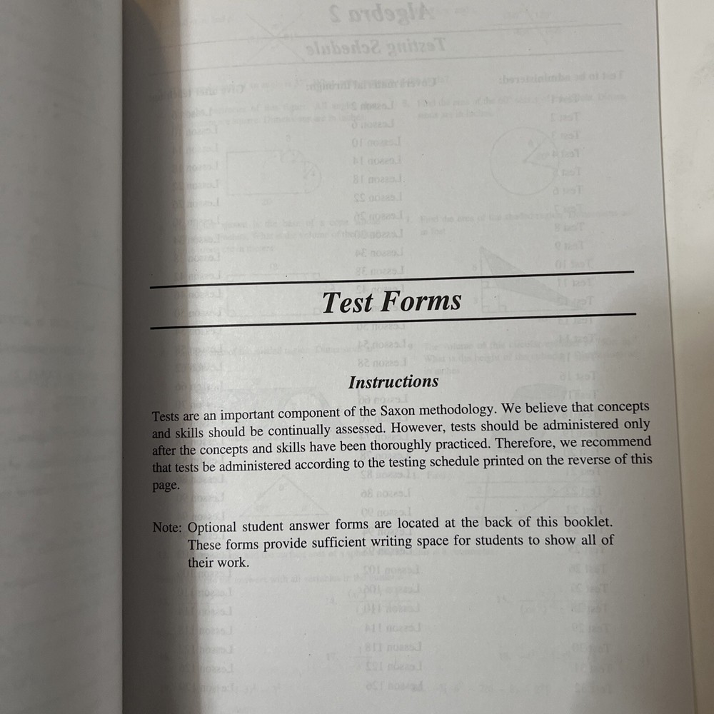 saxon algebra 2 (3rd edition) Answer Key & Test forms (BRAND NEW) (NO textbook)