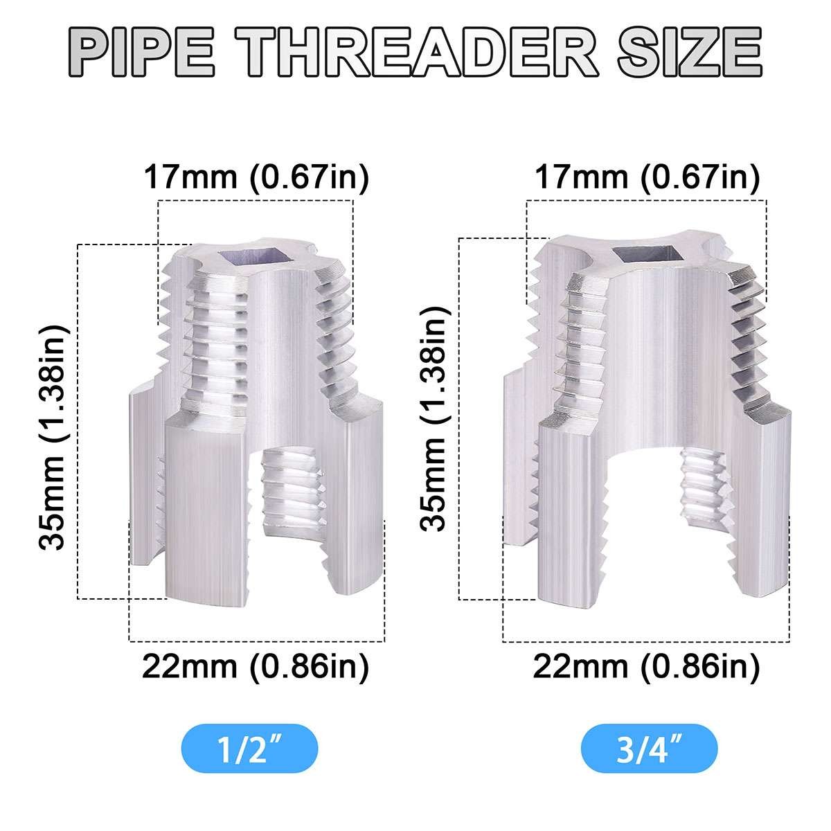 2-in-1 Pipe Threading Tool, Internal & External for 1/2" & 3/4" Water Pipe
