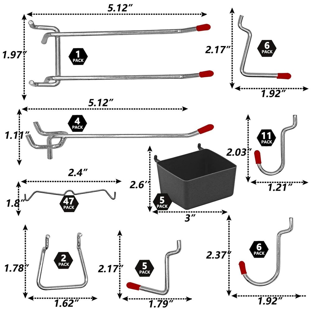 114Pcs Pegboard Accessories Kit Pegboard Hooks and Bins Set for Organizing Tools