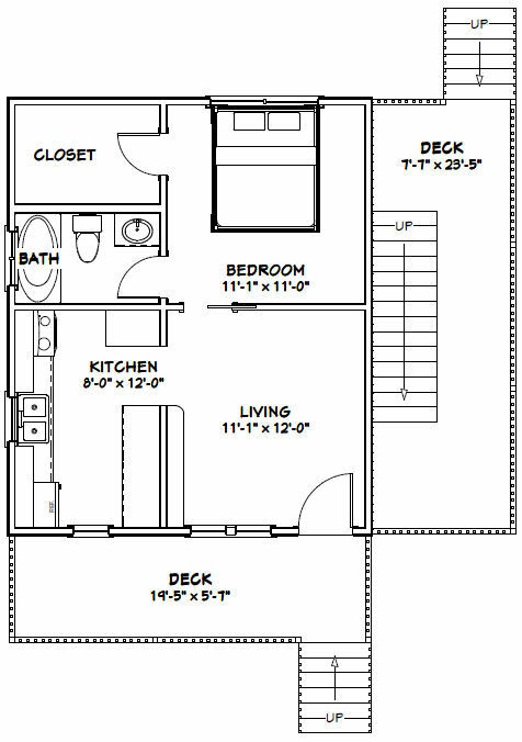 20x24 Duplex -- PDF Floor Plan -- 960 sq ft -- Model 1