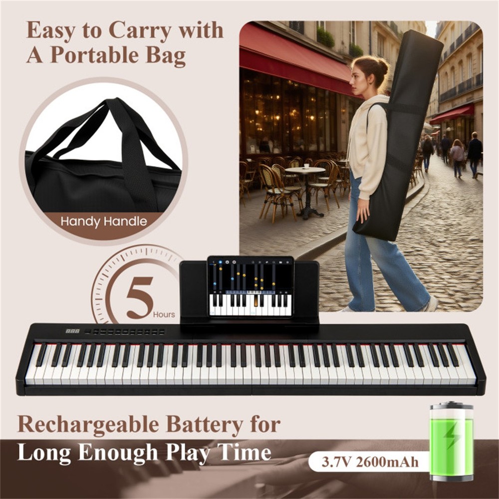 88 Key Velocity Sensitive Digital Piano Split Function for Duet Playing Black