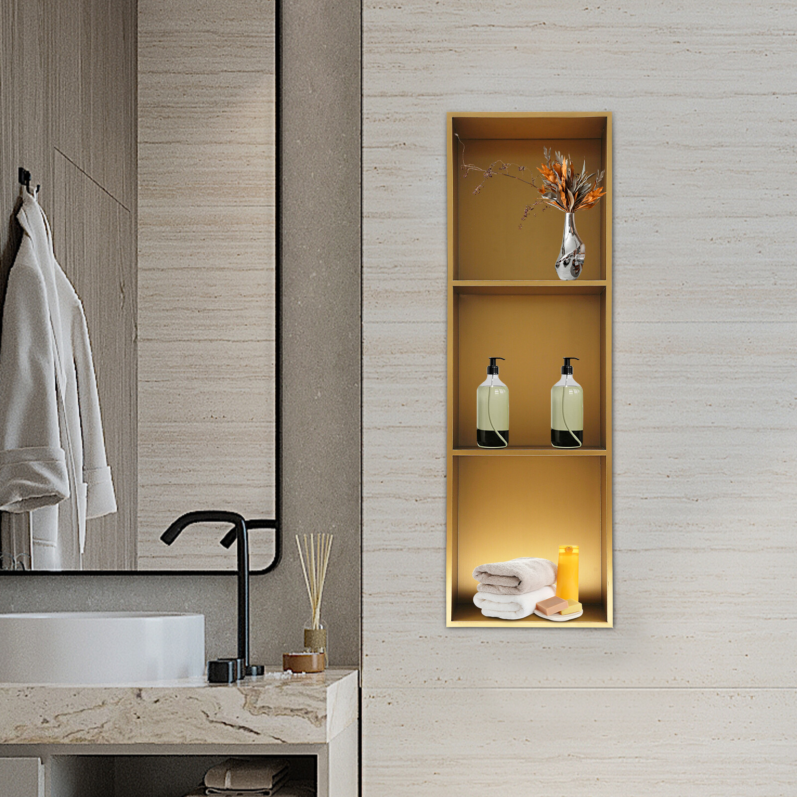 3 Tiers Recessed Bathroom Shower Shelf Shower Wall Niche Shower Storage Shelf