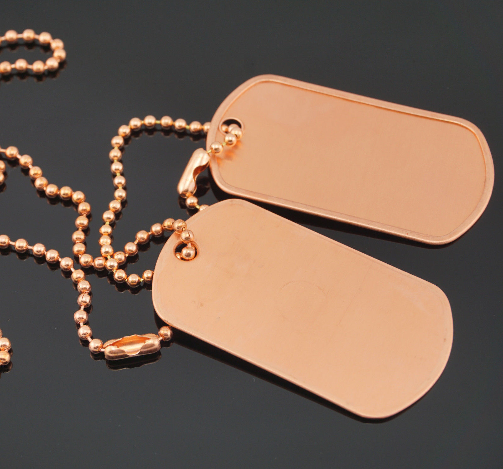 Military Army Blank Copper Dog Tag Set w/ Copper Ball Chains