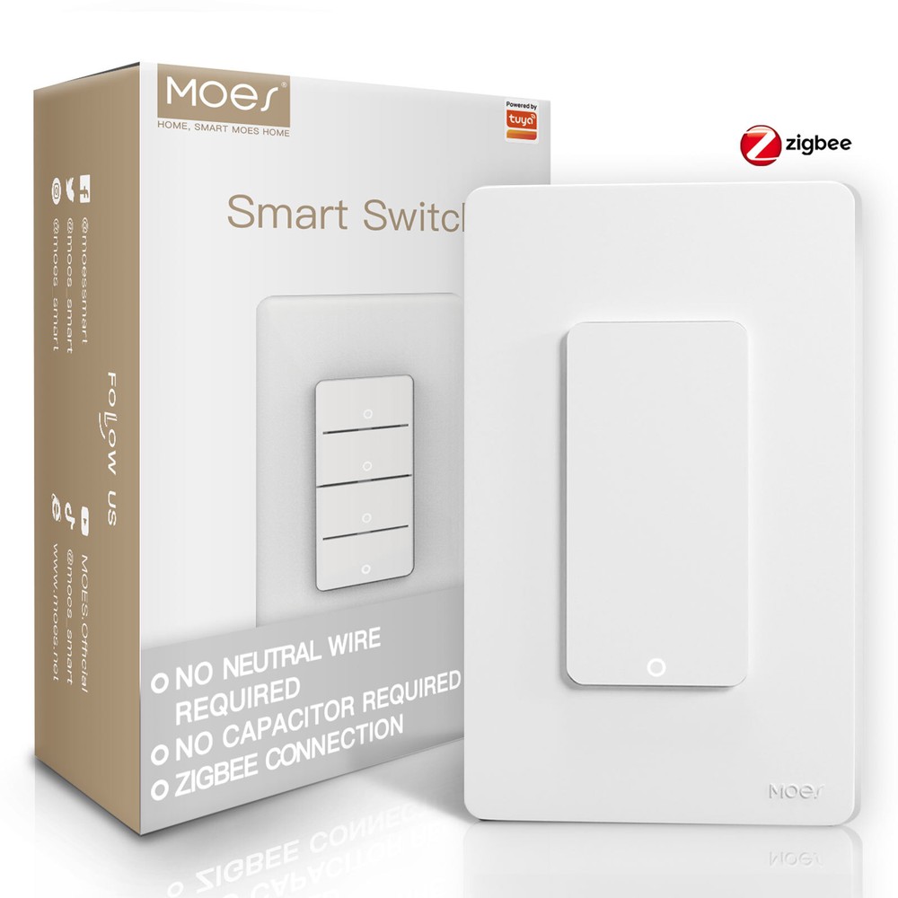 MOES Zigbee Smart Light Switch No Neutral/N+L Wire Push Button Alexa Google APP