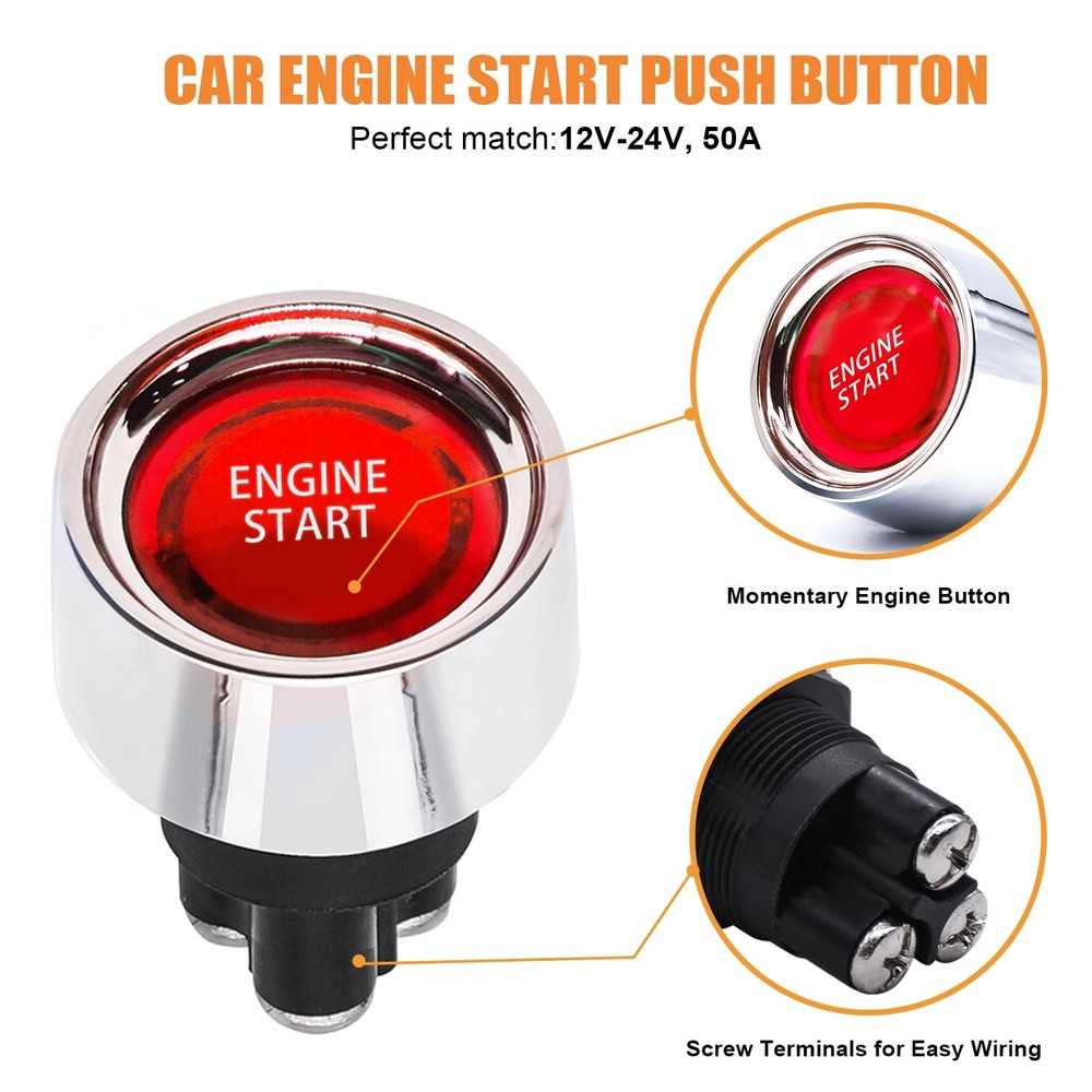 mankk Push Start Ignition Switch 12V DC,Start Engine Button Stater Red