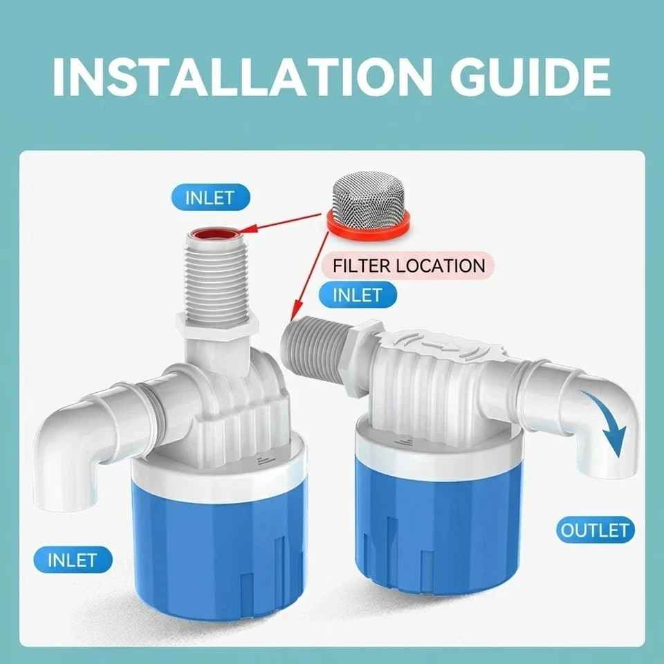 Fully Automatic Water Level Control Float Valve 1/2" Auto Shut Off Water Stop