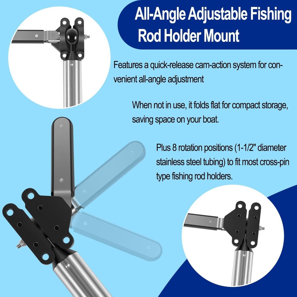 T10-355 All-Angle Adjustable Fish Rod Holder Mount For Magma Rectangular Grills