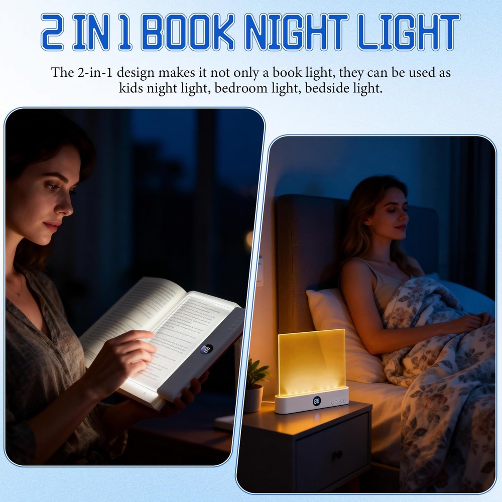 Rechargeable LED Book Light Flat Reading Light Dimmable Panel Plate Lamp