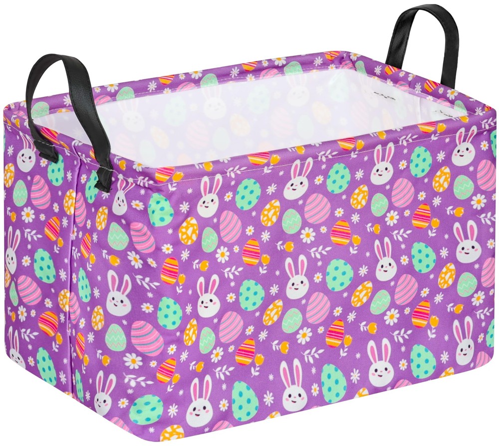 VAIVUSTO Easter Storage Basket Easter Bunny Storage Bin Collapsible Nursery H...