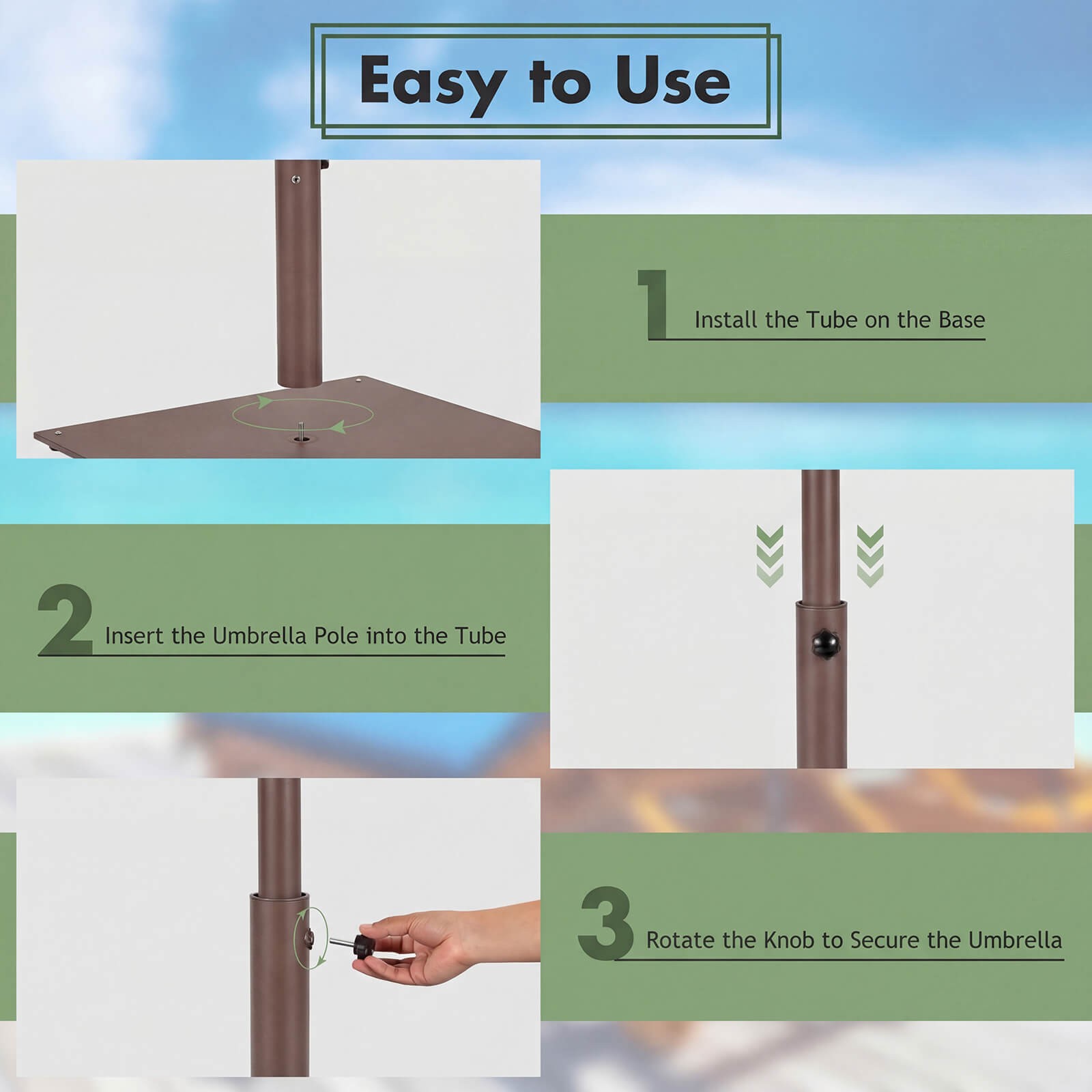 20" Square Patio Umbrella Base Weighted 35 LBS Outdoor Market Stand Footpads