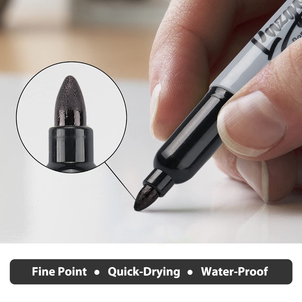 Permanent Markers Bulk, 32 Pack Black Permanent Marker Set, Fine Tip, Waterpr...