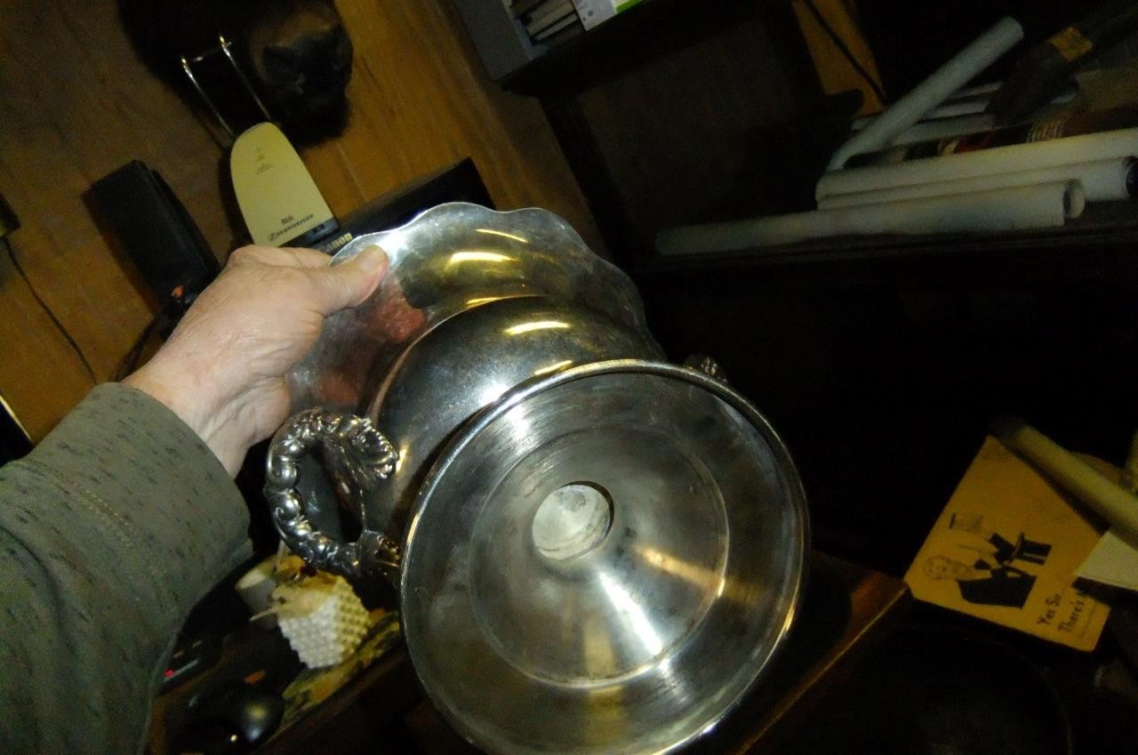 large silver plated ice bucket wine cooler pedestal trophy cup -by Towle