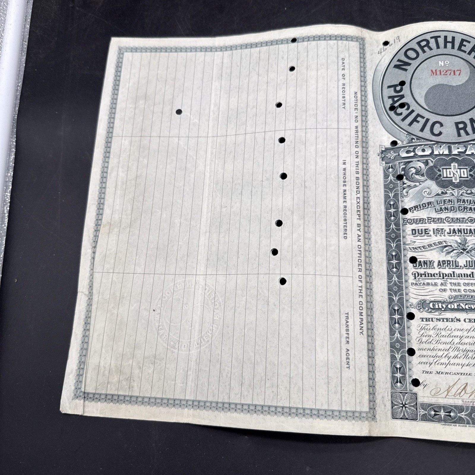 Northern Pacific Railway Co. 1897 dated $1,000 Railroad Gold Bond Gorgeous