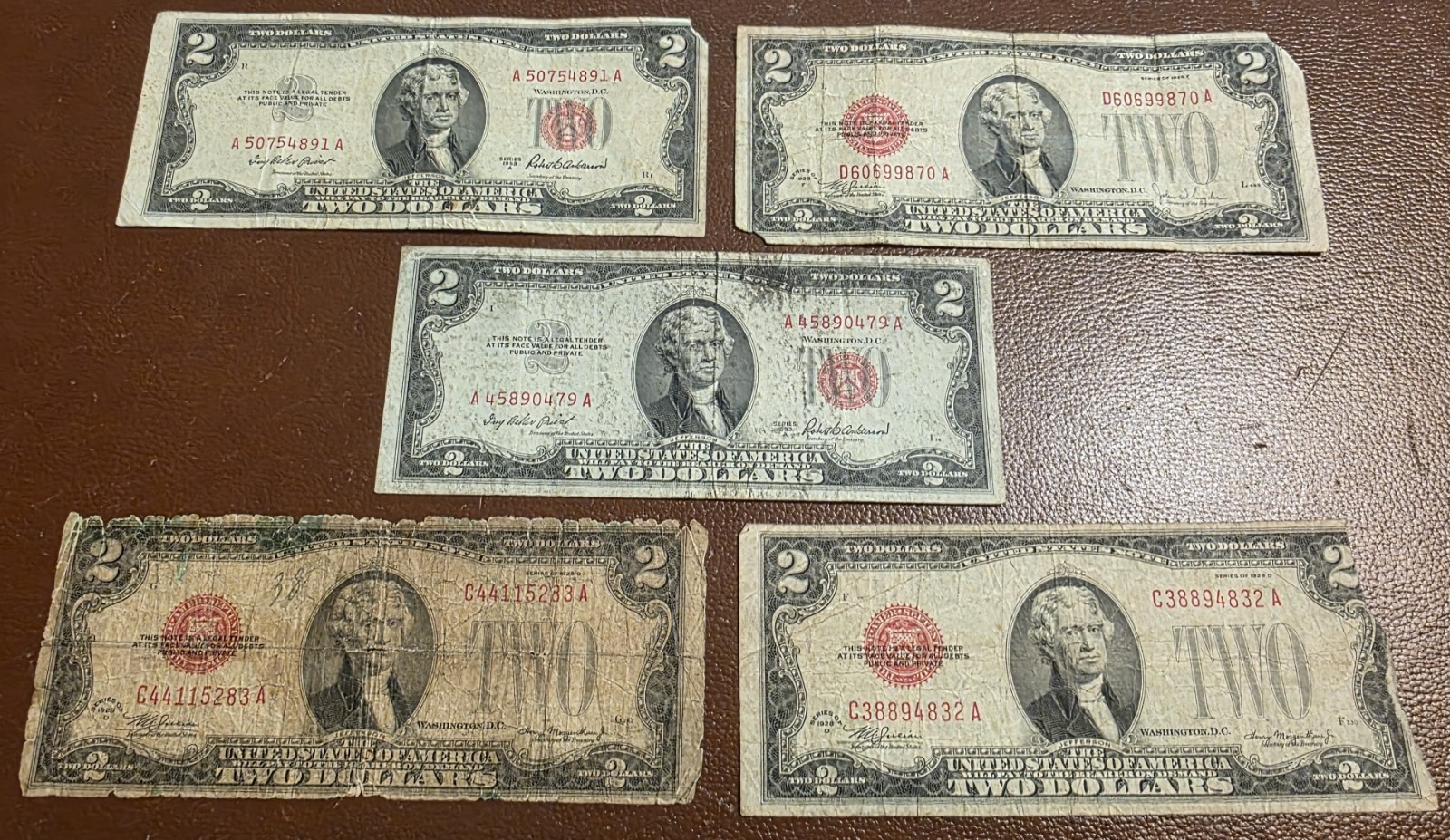 LOT OF 5 $2 UNITED STATES NOTES 1928 1953