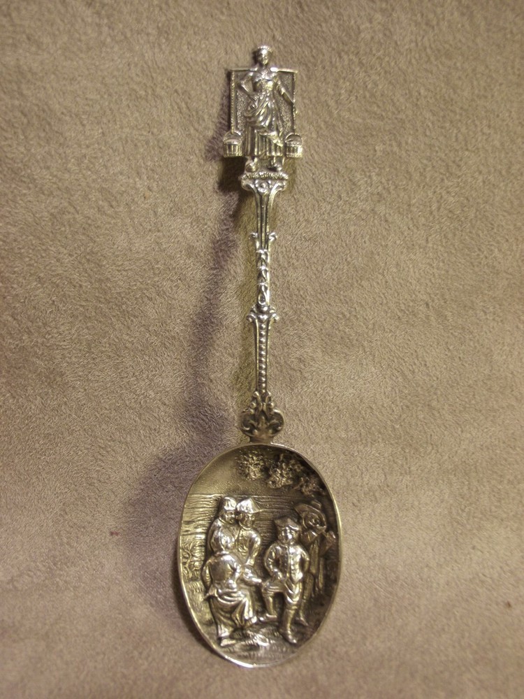 Dutch Silver Souvenir Spoon ~ Dance Scene