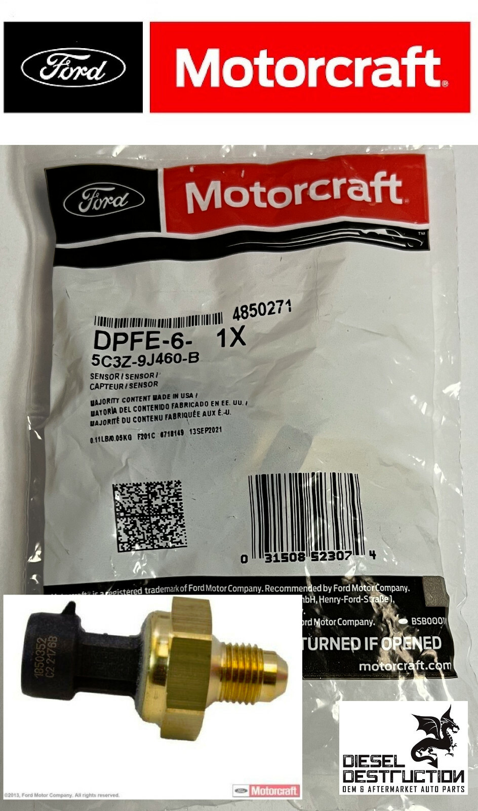 DPFE-6 New OEM Ford Motorcraft 6.0L Diesel EGR Pressure Feedback Sensor DPFE144
