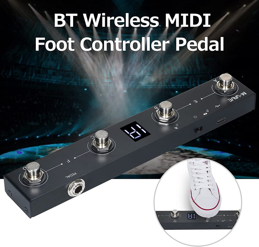 BT MIDI Foot Controller Wireless MIDI Controller Rechargeable 4 Buttons Pedal AP