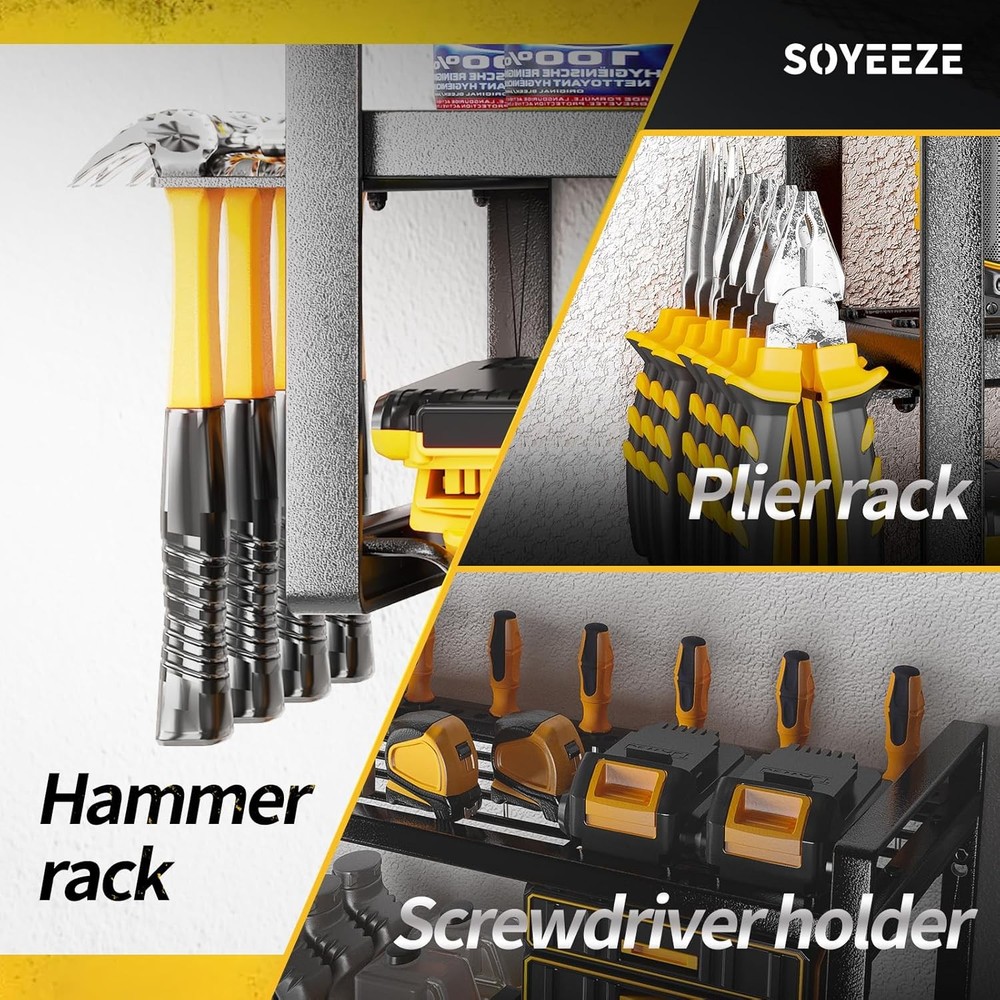 Power Tool Organizer 8 Drill & Screwdriver Wall Mount 3 Layer Storage Rack