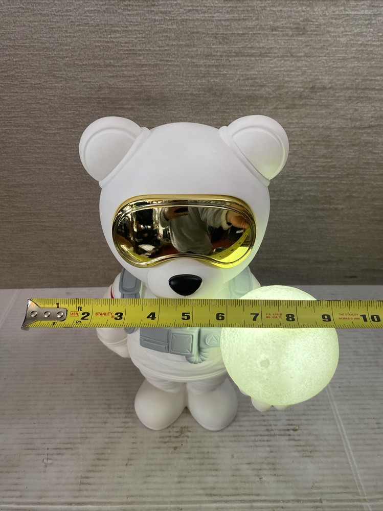 Astronaut Bear Holding Moon White LED Night Light Bluetooth Speaker Portable EUC