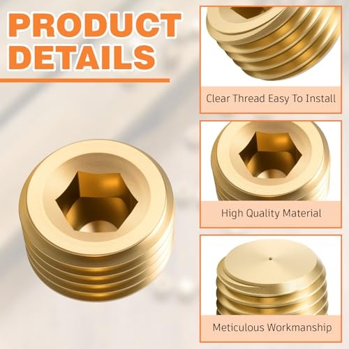 30 Pcs 1/4" NPT Brass Male Pipe Plug Fitting Set Internal Hex Thread Socket