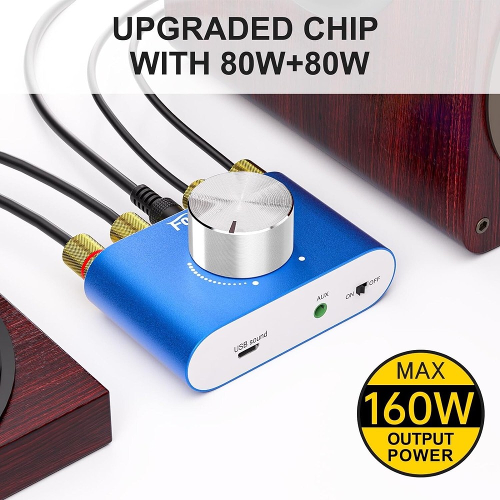 Wireless Stereo Amplifier with Bluetooth 5.0 Connectivity, Compact Design