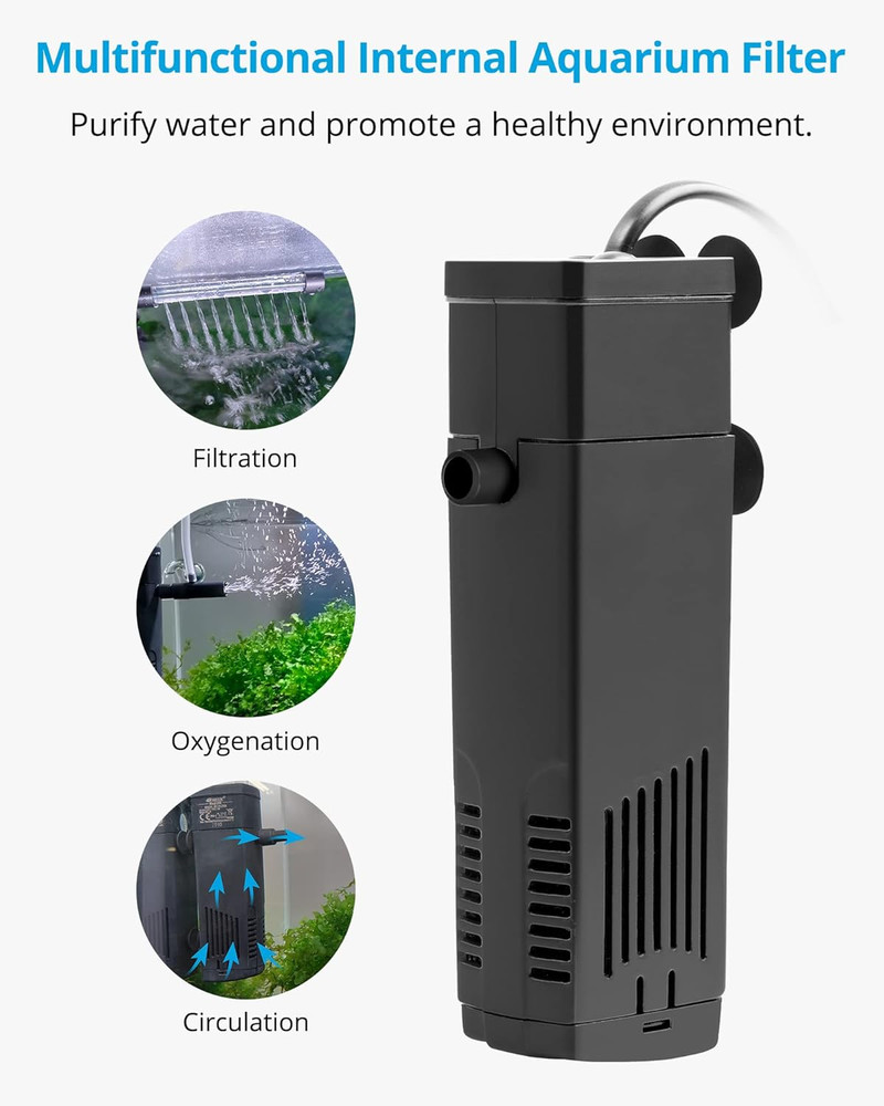 Aquarium Internal Filter, Submersible Power Filter with Multiple Function for Fi