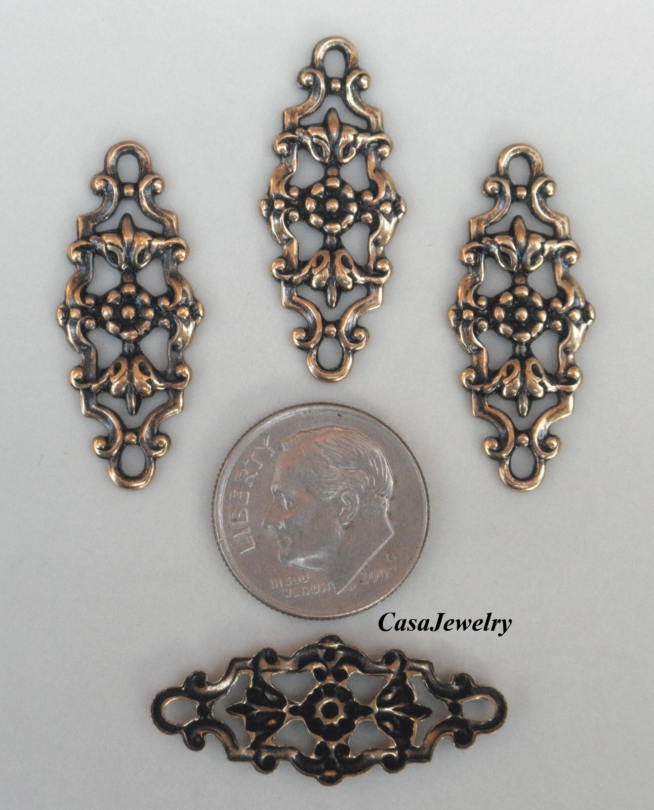 #1118 ANTIQUED GOLD OPEN FILIGREE 2 RING CONNECTOR - 4 Pc Lot