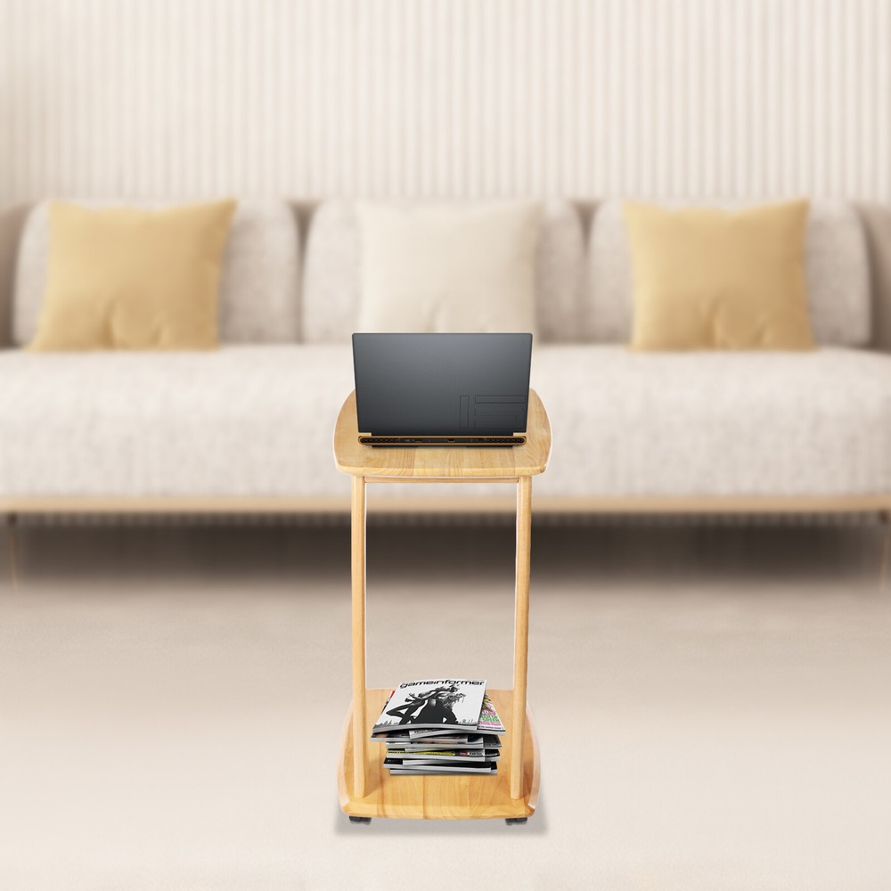 C Shaped End Table Small Side Sofa Table Sofa End Table Laptop Table Wheels Home