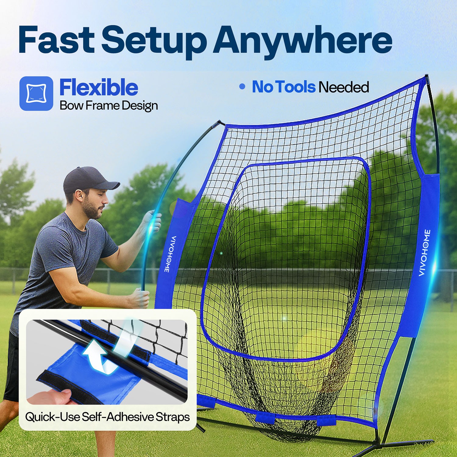 Portable Baseball & Softball Practice Net with Batting Tee 7x7 ft Aluminum Frame