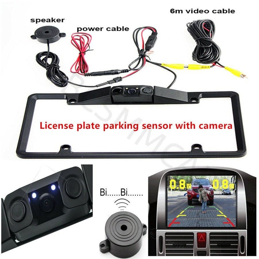 Car License Plate Frame Parking Sensor Radar With 2LED Rearview Backup Camera